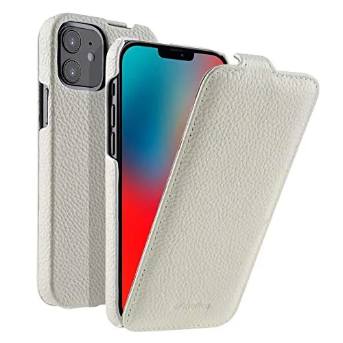 MELCKO Hülle passend für Apple iPhone 12 MINI (5,4 Zoll), Handyhülle mit beschichtetem Leder, Flip-Case, Schutzhülle klappbar, dünne Handy-Tasche, Slim Cover, Weiß