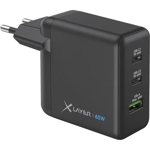 XLayer Powercharger USB-C Schnellladegerät 65W PD - Netzteile für Handys – Kompaktes 3-Port GaN Charger, lädt bis zu 3 Geräte gleichzeitig blitzschnell auf, ideal für MacBook, iPhone 16 Pro Max und mehr.