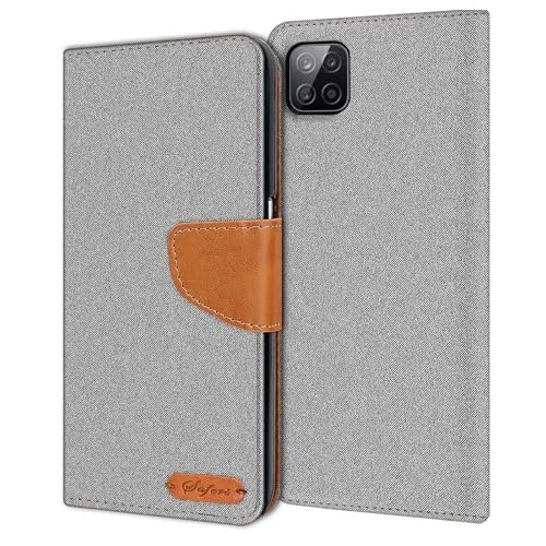 CoolGadget Textil Klapphülle für Samsung Galaxy A22 5G / Samsung Galaxy A22 4G, Hochwertige Schutzhülle mit 3 Kartenfächern, 1 Bargeldfach und Magnetverschluss, Grau