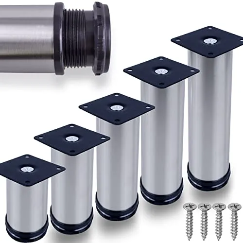 Stahlia Möbelfüße Edelstahl verstellbar (10er Set) Ø50mm | Höhe: 120mm (+20mm) Schrankfüße für Sideboard Kommode Sockelfuß für Couchtisch Lowboard mit Schrauben