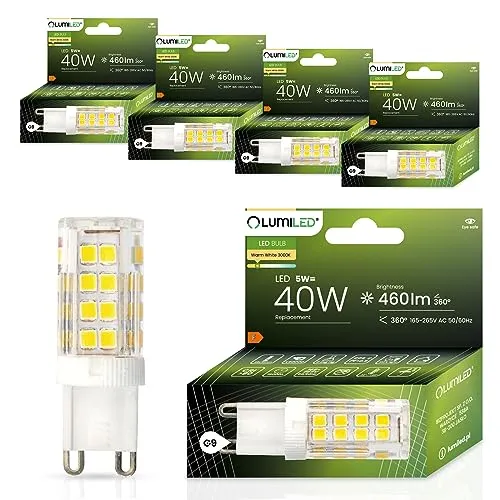 Lumiled LED Lampen G9 5er Set Leuchtmittel 5W (ersetzt 40W Glühlampe) 3000K Warmweiß 460lm 360° Lichtwinkel 230V Glühbirnen kleine Birne Energiesparende kein Flackern SMD Lichtquelle