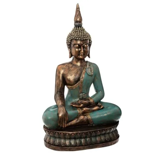 Atmosphera Buddha Statuette - Kunstharz H 73 cm - Schlüsselhaken mit mehrfarbiger Buddha Statuette, ideal für einen spirituellen Akzent in Ihrem Zuhause.
