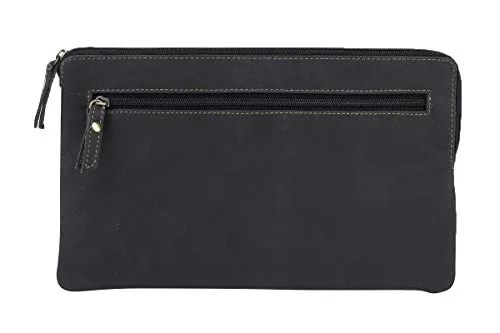 LEAS Vintage-Style Geldtasche aus Echt-Leder, schwarz - Special-Edition - Geldbeutel im Used-Look aus handgefertigtem Rind-Leder mit 2 praktischen Reißverschlussfächern, ideal für Unterlagen, Kreditkarten und als vielseitige Kosmetiktasche.
