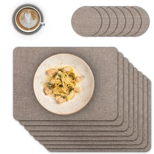 matches21 HOME & HOBBY Tischsets 8er Set Braun mit Untersetzer - abwaschbar und robust - MODERN: Die stilvollen Tischsets in warmen Brauntönen verleihen deinem Esstisch ein elegantes Ambiente. PRAKTISCH: Schütze deinen Tisch effektiv vor Kratzern und Flecken mit diesen langlebigen, wasserabweisenden Platzdeckchen - ideal für jeden Anlass.