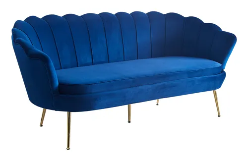 SalesFever Muschel-Sofa | 3-Sitzer | Dunkelblau - Sofa in Muschelform mit samtigem Bezug und goldenem Metallgestell, perfekt für stilvolle Wohnzimmergestaltung