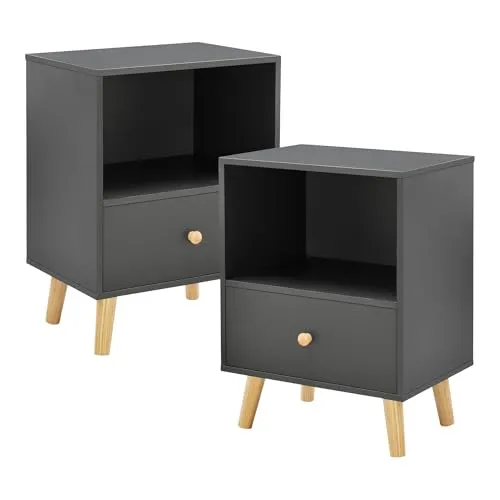 [en.casa] Beistelltisch 2er Set Sundsvall - Beistelltische fürs Wohnzimmer mit Schublade und Ablagefach, ideal für Ordnung und eleganten Stil in Ihrem Zuhause.