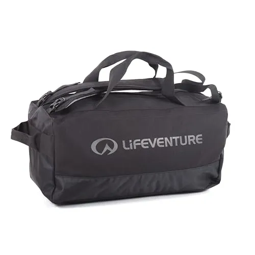 Lifeventure Expedition Cargo Duffle Bag | 50 Liter Fassungsvermögen mit abnehmbaren Rucksackgurten, Schwarz, 50 l, Duffle Bag mit Rucksackgurten geeignet für Handgepäck