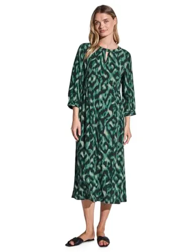 Street One Kleid in Grün - 36 - Kleider aus reiner Viskose mit grafischem Muster, lockerem Schnitt und eleganter Schlitzblende für einen lässigen, stilvollen Look.