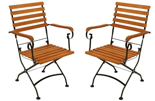 DEGAMO Klappsessel HOFGARTEN 2er Set - Klappstühle aus FSC-zertifiziertem Eukalyptus-Hartholz, witterungsbeständig mit robustem schwarz pulverbeschichtetem Gestell – ideal für Garten und Terrasse.
