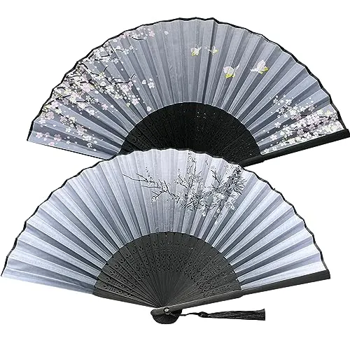 Stück Faltbare Fächer Handfächer, Handheld Faltfächer, Holz Geschnitzten Bambus Handheld Faltfächer, für Damen Falt Ventilator Holz Geschnitzten Bambus für Wanddekoration und Geschenk, grau. 2