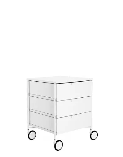 Kartell Mobil Container mit Rollen - 3 Schubladen, weiß matt - Büroschränke, funktionaler Rollcontainer mit robuster Bauweise und vielseitiger Einsatzmöglichkeit durch Beweglichkeit.