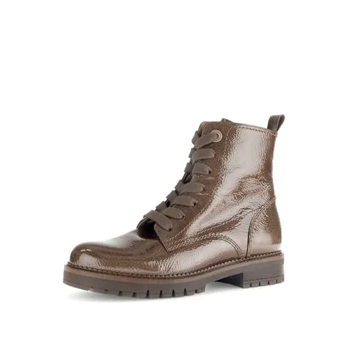Gabor Damen Combat Boots - Komfortable Stiefeletten in Cacao (Mic/Gold) - Stiefeletten mit komfortabler Mehrweite (H), aus hochwertigem Glattleder, ideal für den Winter. Mit warmem Microfutter und praktischen Reißverschluss für einfachen Einstieg.