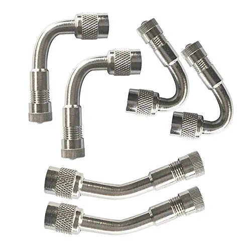 QitinDasen 6Pcs Professionell Reifen Ventilverlängerung Adapter Set, Vernickeltes Kupfer Reifenventil Verlängerung Schrader Ventil Adapter, für Fahrrad, Motorrad, Auto (Silber, 45°, 90°, 135°)