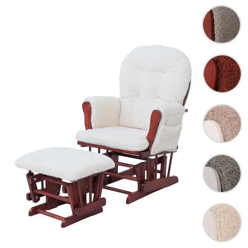 Relaxsessel HWC-C76 mit Hocker, Schaukelstuhl in creme