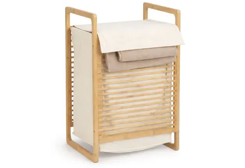 BURI Wäschekorb aus Bambus mit Deckel – Schmutzwäschekorb in Creme Beige - Stylischer Wäschekorb aus hochwertigem Bambus, 40 cm breit und 60 cm tief. Ideal zur ordentlichen Aufbewahrung Ihrer Schmutzwäsche, mit praktischem Deckel für einen sauberen Look.