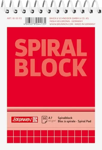 Brunnen 1055172 Spiralblock / Notizblock (A7, kariert, 50 Blatt, 60g/m²)
