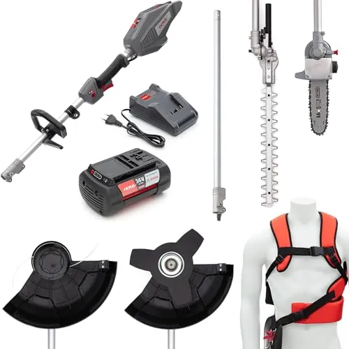 IKRA 36V Akku Multitool IB-MT 36 - 4in1 Multitool für Gartenpflege - Rasentrimmer & Motorsensen: Vielseitiges 4in1 Multitool mit bürstenlosem Motor, inkl. Akku und Ladegerät für bis zu 70 Minuten Laufzeit, ideal für effiziente Gartenpflege.