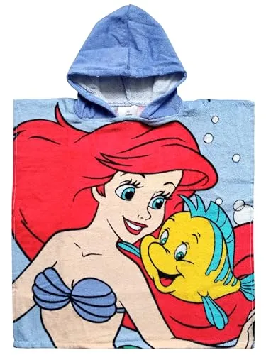 United Labels® Strandtücher Disney Arielle Badeponcho mit Kapuze 50 x 100 cm - Kuscheliger Disney Arielle Badeponcho für Kinder aus 100% Baumwolle, ideal für Strand und Schwimmbad. Mit coolem Arielle-Motiv und praktischer Kapuze, perfekt nach dem Baden.