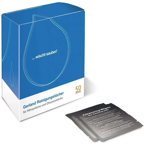 Gerland Reinigungstücher für Hörgeräte – 30 Stück einzeln verpackt - Effektive Reinigungstücher für Hörgeräte, Otoplastiken & Ohrstöpsel. Hygienisch einzeln verpackt, ideal für die tägliche Anwendung – entfernt sanft Schmutz & sorgt für Sauberkeit.