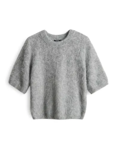 OPUS Damen Pullover | PLAUSH Kurzarmpullover mit Wollanteil in Easy Grey, Größe 42 - Pullover für Damen mit schmaler Passform und hochwertigem Strickmaterial, ideal für einen lässig-stilvollen Look im Alltag.