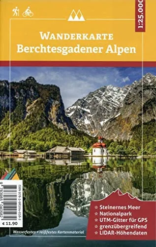 Berchtesgadener Alpen - Wanderkarte 1:25.000: Wanderwege - UTM-Gitter für GPS - grenzübergreifend: Umgebungskarte mit Wanderwegen und UTM-Gitter, ... LIDAR-Höhendaten, wasserfest, reißfest