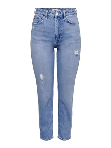 ONLY Jeans - Regular Fit - Hellblau W27/L30 - Stylische High Waist Jeans im Regular Fit, ideal für einen lässigen Look. Mit 5-Pocket-Design und Kunstleder-Patch für einen modernen Touch.