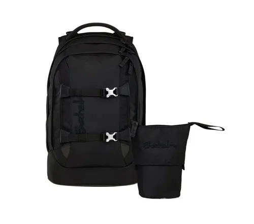 Satch Schulranzen Schulrucksack-Set PACK Nordic Black 2-teilig (2-teilig), ergonomisch, Your-Size-System: auf Körpergröße anpassbar