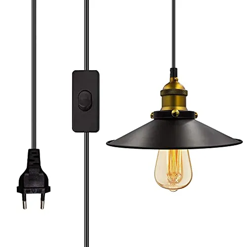 Industrieller Kronleuchter, Retro-Kronleuchter mit Stecker, Industrieleuchten mit Lampenschirm, E27-Fassung mit Schalter, Kabel mit Schalter, für Restaurant, Wohnzimmer, Schlafzimmer, Bar, Flur (6 m)