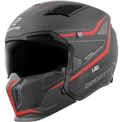 Bogotto Radic WN-ST Helm, schwarz-rot, Größe XS für Männer - Stylischer Motorradhelm in schwarz-rot, mit getöntem Visier und UV-resistenter Oberfläche. Ideal für Sicherheit und Komfort auf der Straße.