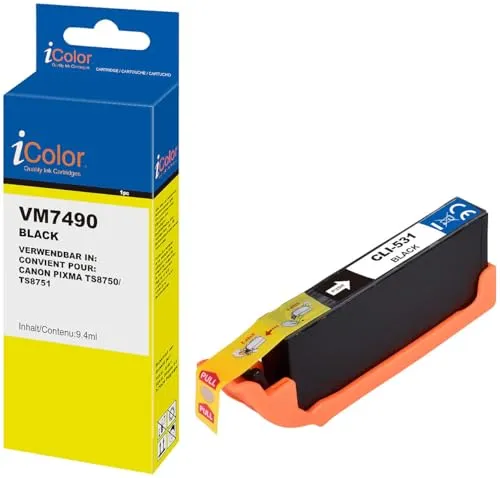 iColor Günstige Druckerpatrone: Tinte schwarz, ersetzt Canon CLI-531BK (Nachfülltinte, Original Tintenstrahldrucker)