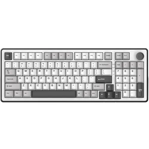 THE G-LAB Gaming-Tastatur KEYZELITE400WG/US: Mechanische RGB Tastatur 96%, Triple-Mode, Weißgrau (US-Layout) für PC