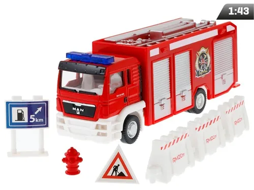 RMZ City 1:64 Feuerwehrwagen Spielset mit Zubehör, Metall und Kunststoff