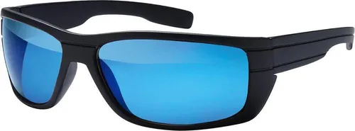 Herren Sport Sonnen Brille Polarisiert Rechteckig 30394 Schwarz Blau Verspiegelt