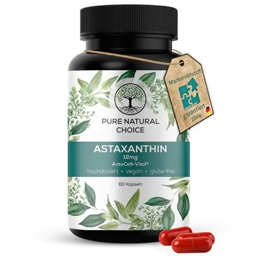 Pure Natural Choice Astaxanthin 12 mg – vegane Depot-Kapseln aus Mikroalge (Haematococcus pluvialis) – TÜV-geprüft, ohne Zusatzstoffe, Made in Germany
