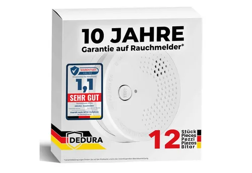 dedura Rauchmelder - 10 Jahre Garantie & BSI Zertifiziert - Rauchmelder - sichere und zuverlässige Lösung für Ihr Zuhause mit wechselbarer 9V Batterie und 10 Jahren Garantie für maximale Sicherheit.