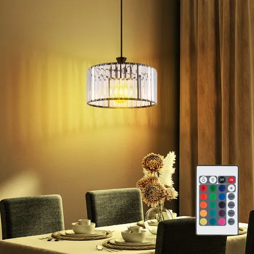 Pendelleuchte Kristall mit Fernbedienung - dimmbar und Farbwechsel - Lampen: Edle Hängeleuchte mit klarem Kristalldesign und moderner RGB-LED-Technik. Individuell dimmbar und farbwechselnd für stimmungsvolle Beleuchtung im Wohn-, Ess- oder Schlafzimmer.