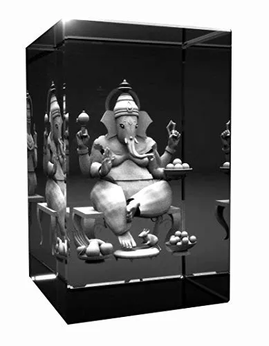 3D Glas Kristall Quader I Ganesha | Hinduismus Buddhismus Hindi Buddha graviert in einen Glaskristall Abmessungen 80x50x50mm