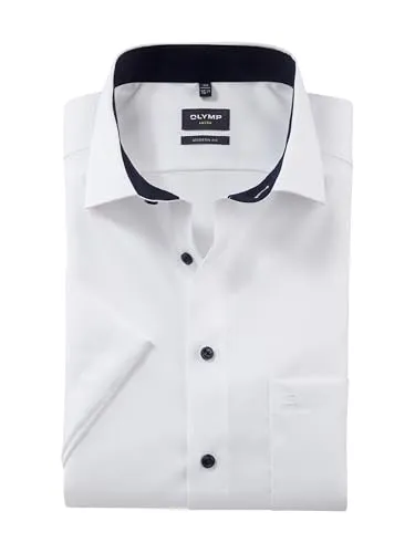 OLYMP Herren Oberhemd Langarm Luxor - Modern Fit in Weiß - Herrenhemden mit Natté-Muster und Global Kent Kragen, ideal für Business und Freizeit. Pflegeleicht und schick für jeden Anlass.