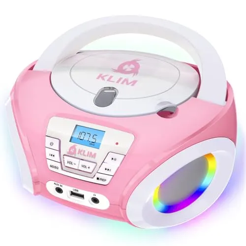 KLIM Candy Kids CD Player für Kinder - NEU - UKW-Radio - Inklusive Batterien - Rosa - Boombox tragbar - CD Spieler Kinder- mit Lautsprechern, Kleinkinder (Rose)