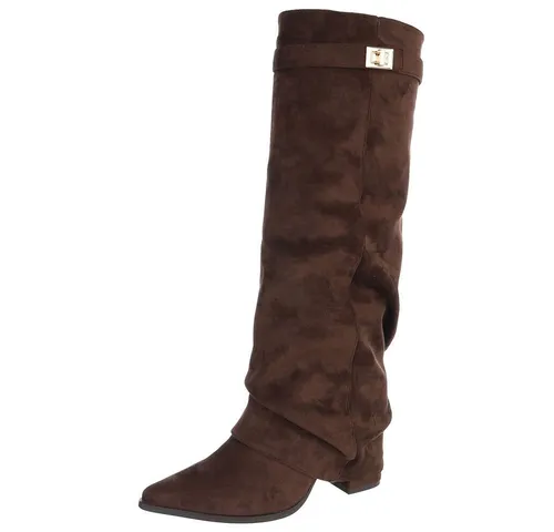 Ital-Design Elegante Stiefel mit hochwertigem Material und bequemem Design High-Heel-Stiefel (91154579) Blockabsatz Stiefel in Braun