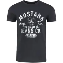 Mustang Herren T-Shirt Mehrfarbig Rundhals Regular Fit S bis 6XL Regular Fit Schwarz XL
