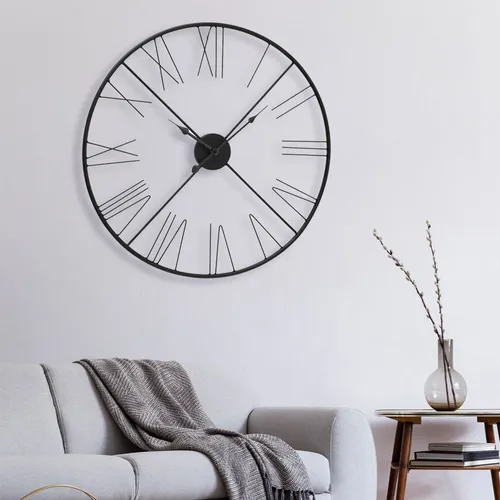 Vintage Wand Hänge Uhr mit römischen Ziffern - Wohnaccessoires - Stilvolle Wanduhr aus schwarzem Eisen, ideal für jeden Hintergrund. Die großen römischen Zahlen ermöglichen ein schnelles Ablesen der Uhrzeit.