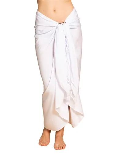 PANASIAM Sarong uni white, 250x116cm - Pareos & Strandkleider für Damen, aus 100% hochwertigem Viskose-Stoff, blickdicht und vielseitig als Strandtuch, Wickelkleid oder Halstuch einsetzbar.