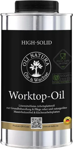 OLI NATURA Worktop Oil Profi Öl 500 ml - Lebensmittelecht und Widerstandsfähig - Holzöle: Hochwertiges Profi-Arbeitsplattenöl für Küchen, Tische und Badmöbel, LFGB-zertifiziert, wasserabweisend und ideal für Wohn- und Gastronomiebereiche.