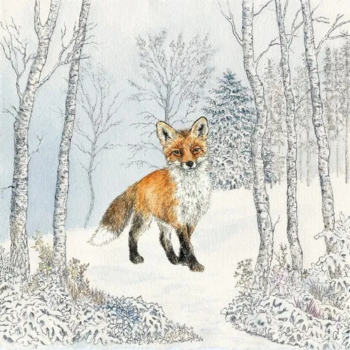 Servietten Renard Hiver Fuchs Tiere Wald Winter Schneebedeckt Deko 33x33cm 20