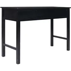 vidaXL Schreibtisch Schwarz 110×45×76 cm aus Holz - Eleganter Holzschreibtisch im Vintage-Stil, ideal für Büro oder Zuhause. Mit 2 Schubladen und einem offenen Fach bietet er praktischen Stauraum. Robuste Bauweise aus Paulownia- und Pappelholz garantiert Langlebigkeit. Einfacher Aufbau.