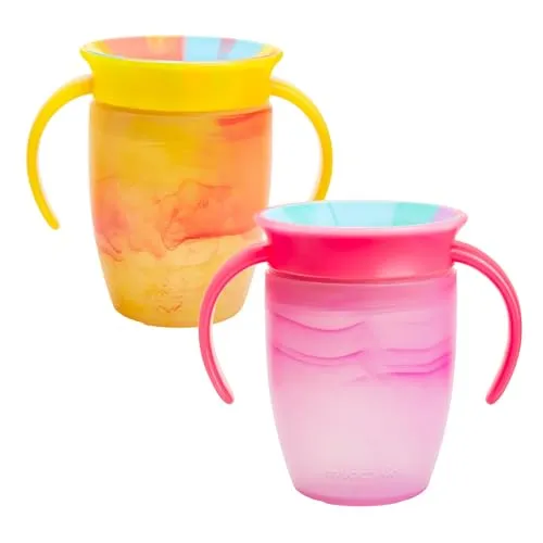 Munchkin Miracle 360 Baby-Trinkbecher| Freifließender Trinklernbecher für Kleinkinder | Trainer-Becher | BPA-frei | Auslaufsicher | Trinkflasche mit Griffen | 12m+ | 296 ml | 2er-Pack | Gelb/Rosa