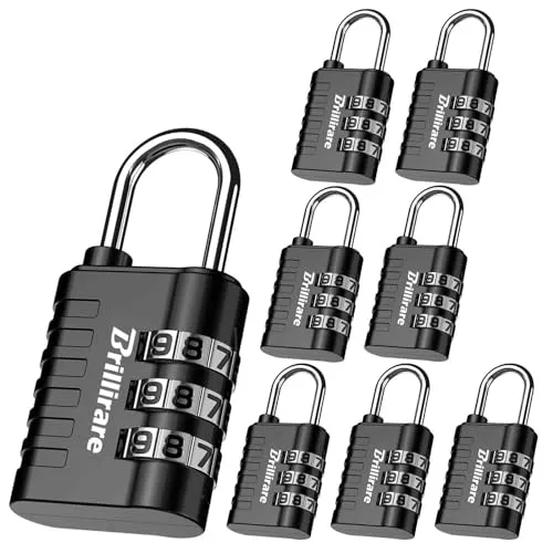 Produktbild Brillirare 8 Stück Vorhängeschloss, Zahlenschloss 3 Stellig Gepäckschlösser Mit Zahlencode Metall, Schloss mit Zahlencode Wetterfest für Rucksack, Turnschrank, Haspel, Zaun, Tor, Koffer (Schwarz)