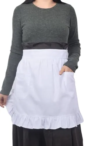 Kochschürze aus 100% Baumwolle, mit 2 Taschen, für Damen, weiß