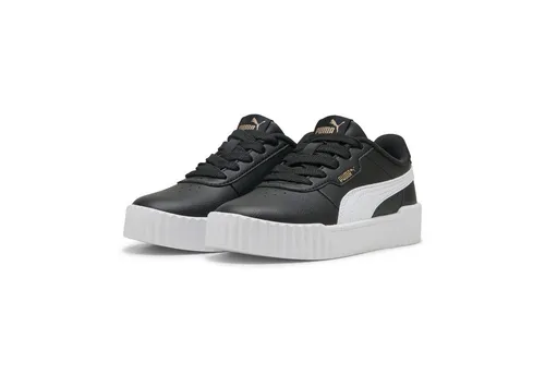 PUMA Mädchen Carina 3.0 Sneakers 35, Schwarz Weiß Gold - Stylische Sneakers mit regulärer Breite und abgerundetem Zehenbereich. Die nicht abfärbende Laufsohle sorgt für sicheren Halt. Ideal für aktive Kinder im Alter von 4 bis 8 Jahren.
